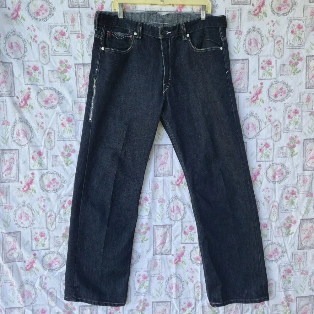 Levi's 569 Loose Straight Jeans 36x34 Black Faded Distressed Y2K Baggy Denim